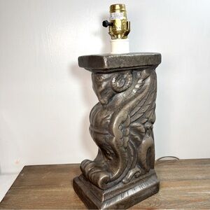 Vintage Gargoyle/ Mythological Creature Table Lamp Cast Stone Pilaster WORKS!
